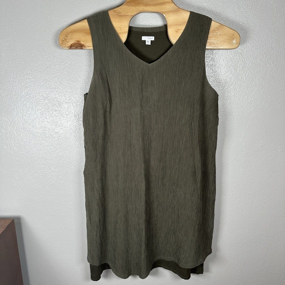 Pure J‎ Jill Sleeveless Asymmetric Dress Womens XL Crinkle Caper Green Lagenlook